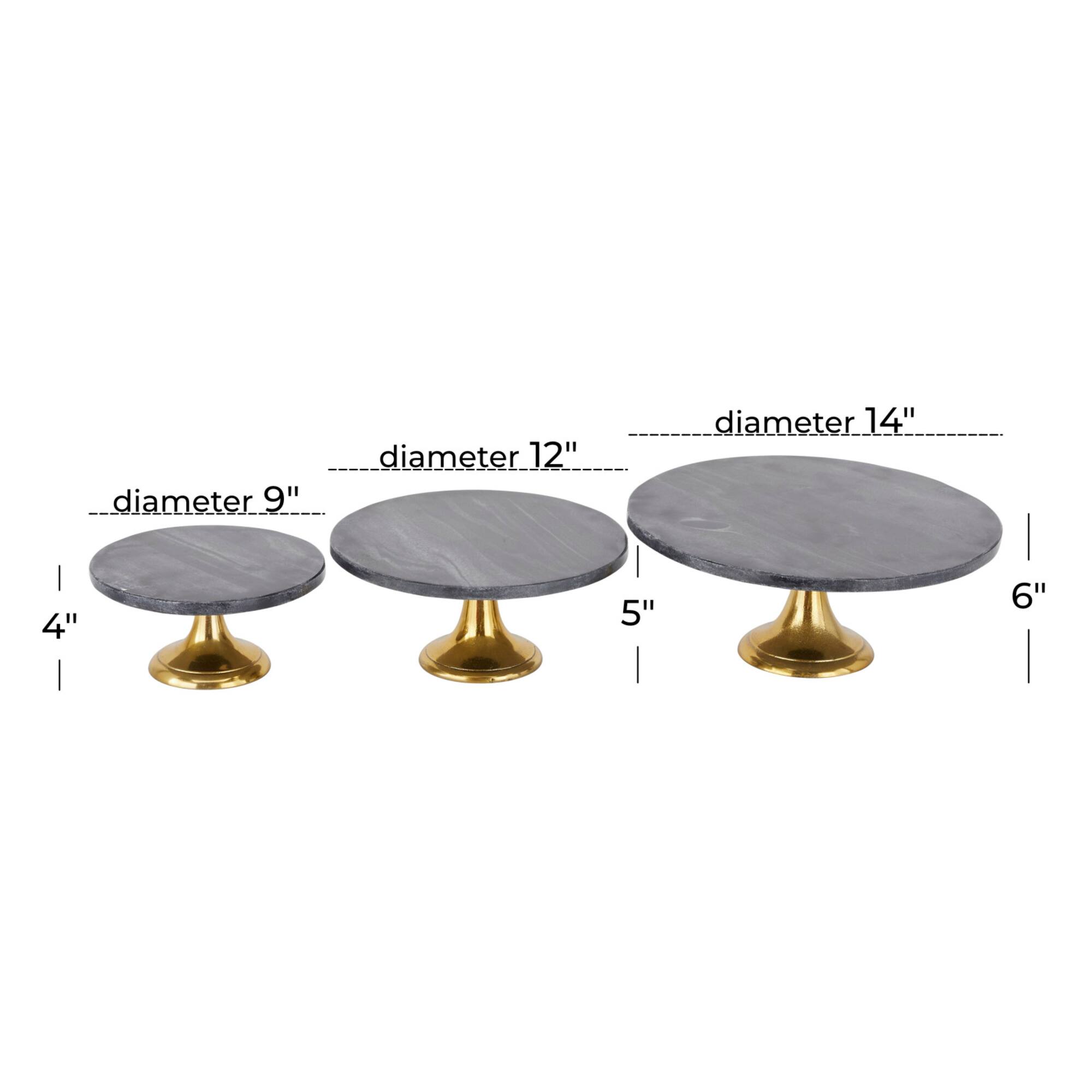 Set of 3 Black Aluminum Natural Cake Stand, 6" x 12" x 12"